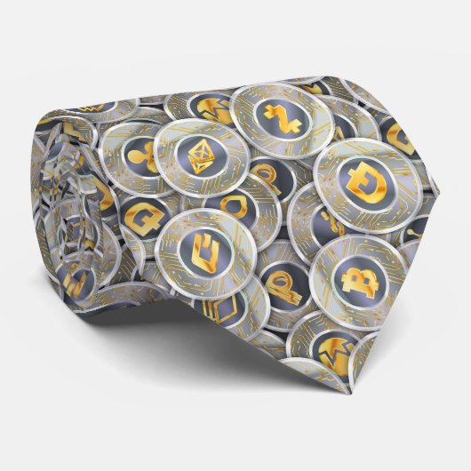 Cryptocurrency Modern Grey Gold Coin Pattern Stropdas (Opgerold)