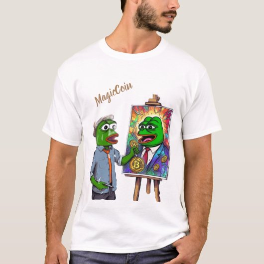 Cryptocurrency Pepe funny white t-shirt. T-shirt (Voorkant)