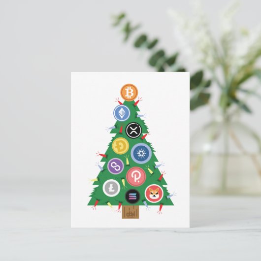 Cryptocurrency-versiering voor kerstbomen briefkaart (Staand voorkant)