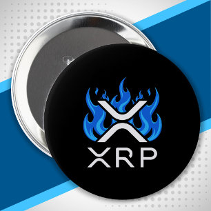 Cryptocurrency XRP Crypto Blue Flames Fire Melt Ronde Button 4,0 Cm