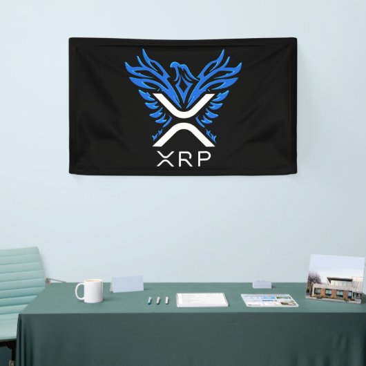 Cryptocurrency XRP Crypto Logo Blue Rising Phoenix Spandoek (Beurs)