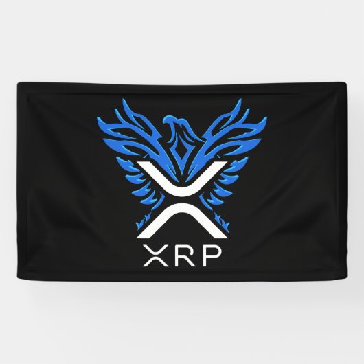 Cryptocurrency XRP Crypto Logo Blue Rising Phoenix Spandoek (Horizontaal)