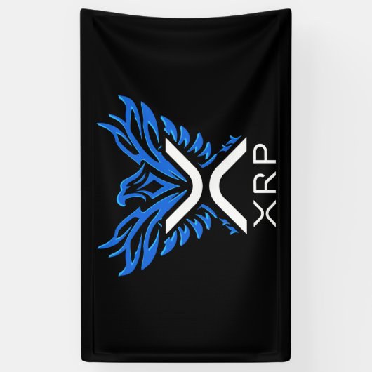 Cryptocurrency XRP Crypto Logo Blue Rising Phoenix Spandoek (Verticaal)