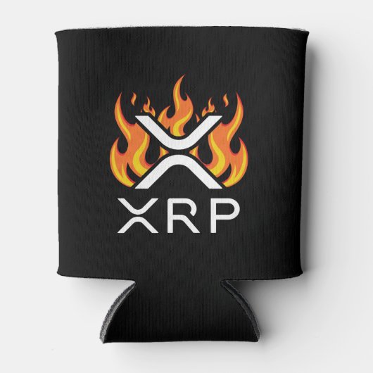 Cryptocurrency XRP Crypto Oranje Flames Fire Melt Blikjeskoeler (Voorkant)