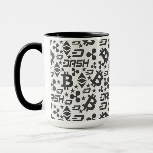 Cryptocurrency zwart-wit patroon mok (Links)