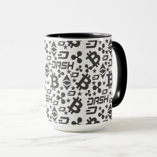 Cryptocurrency zwart-wit patroon mok (Voorkant rechts)