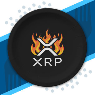 Cryptovaluta XRP Crypto Oranje Vlammen Vuur Smelte Papieren Bordje