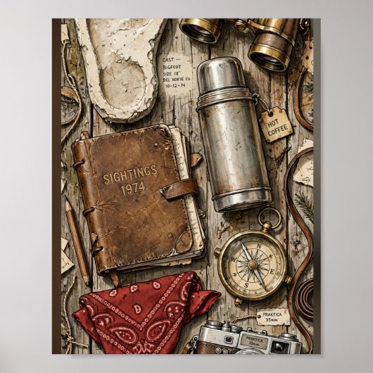 Cryptozoöloog veldkit flat lay poster (Voorkant)