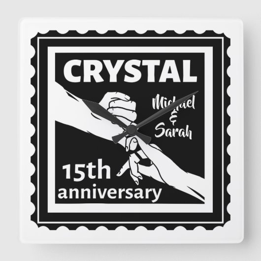 Crystal 15th bruiloft met handen vierkante klok (Voorkant)