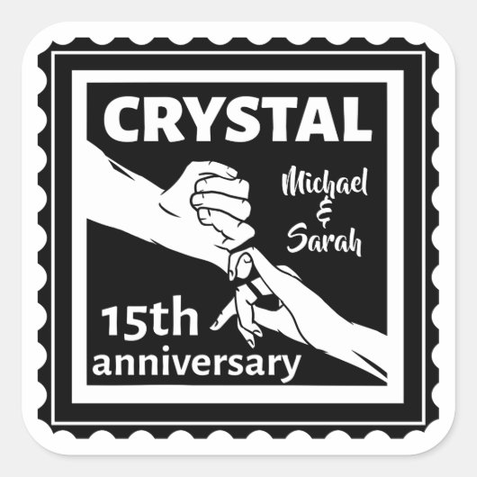 Crystal 15th bruiloft met handen vierkante sticker (Voorkant)