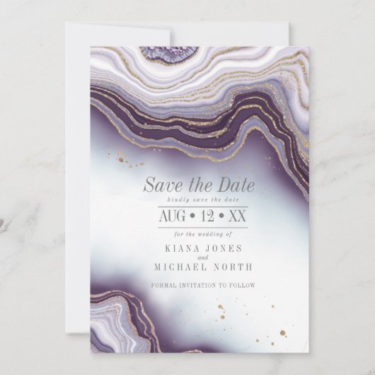 Crystal Agate Wedding Amethyst ID825 Save The Date (Voorkant)