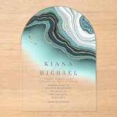 Crystal Agate Wedding Blauwgroen Arch ID825 Acryl Uitnodigingen (Voorkant)