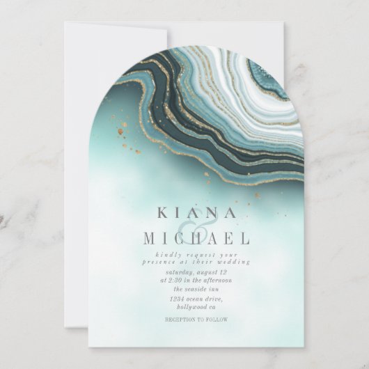 Crystal Agate Wedding Blauwgroen Arch ID825 Kaart (Voorkant)