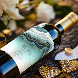 Crystal Agate Wedding Welkom Blauwgroen ID825 Wijn Etiket