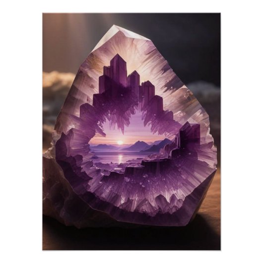 Crystal Amethyst Fantasy Sunrise Landschap Perfect Poster (Voorkant)