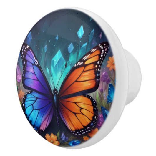 Crystal Amethyst Garden Butterfly Keramische Knop (Rechts)