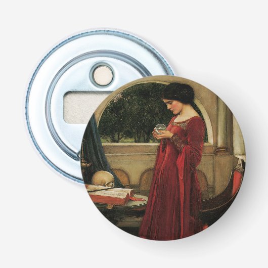 Crystal Bal Vrouw Waterhouse Schilderij Button Flesopener (Voorkant)