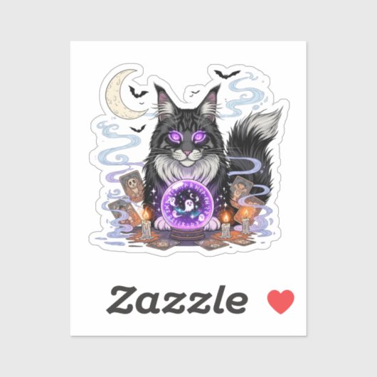 Crystal Ball Coon – Maine Coon Halloween Sticker (Vel)