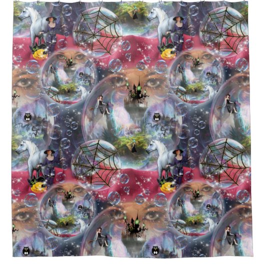 Crystal Ball Halloween Witch Douchegordijn (Voorkant)