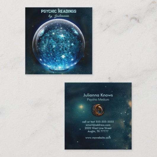 Crystal Ball Psychic Medium Tarot Reader Vierkante Visitekaartje (Voorkant / Achterkant)
