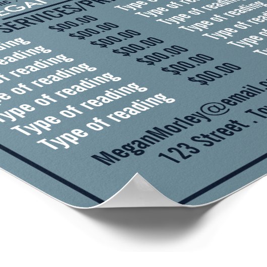 Crystal Ball, psychische lezing prijslijst Poster (Hoek)