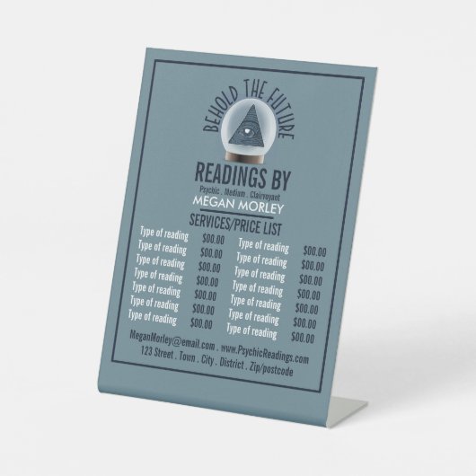 Crystal Ball, psychische lezing prijslijst Reclamebord Met Voetstuk (Voorkant)