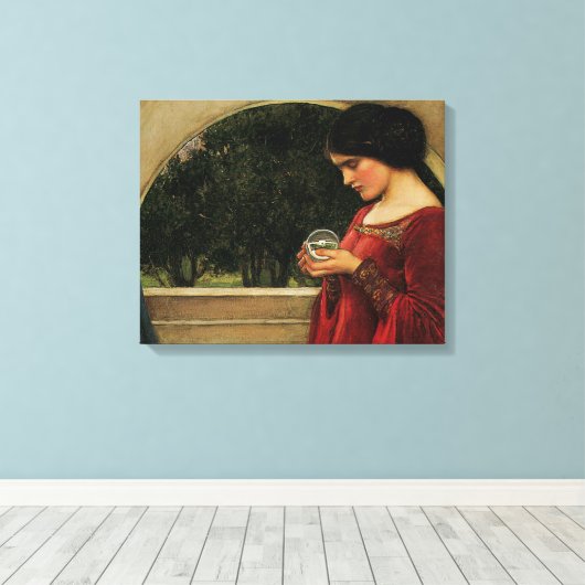 Crystal Ball Woman Waterhouse Painting Canvas Afdruk (Insitu (Houten vloer))