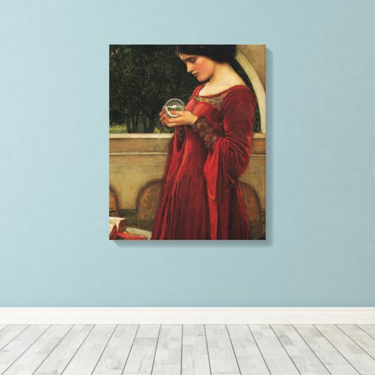 Crystal Ball Woman Waterhouse Painting Canvas Afdruk (Insitu (Houten vloer))