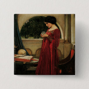 Crystal Ball Woman Waterhouse Painting Vierkante Button 5,1 Cm