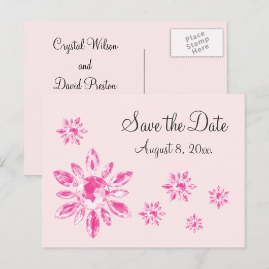 Crystal bewaart het Briefkaart Datum (roze) (Voorkant / Achterkant)