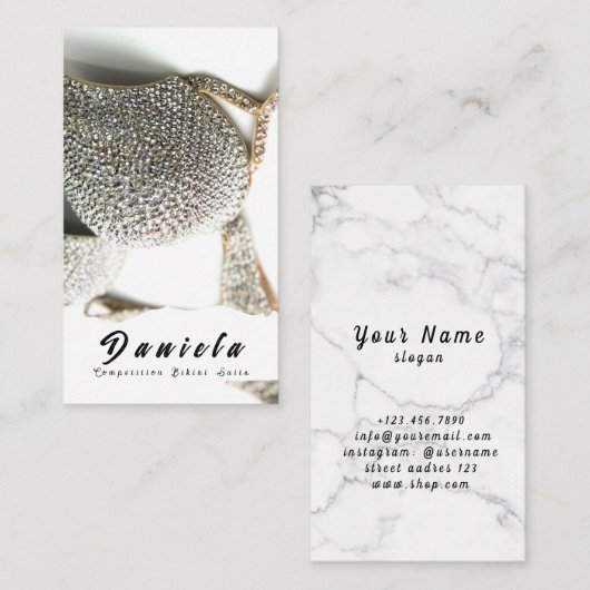 Crystal Bikini Fitness Competition Suits Women Bus Visitekaartje (Voorkant / Achterkant)