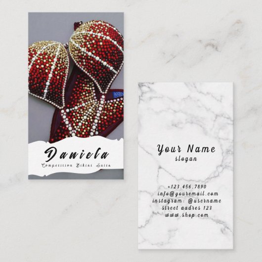 Crystal Bikini Fitness Competition Suits Women Bus Visitekaartje (Voorkant / Achterkant)