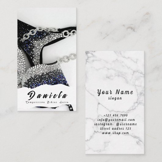 Crystal Bikini Fitness Competition Suits Women Bus Visitekaartje (Voorkant / Achterkant)