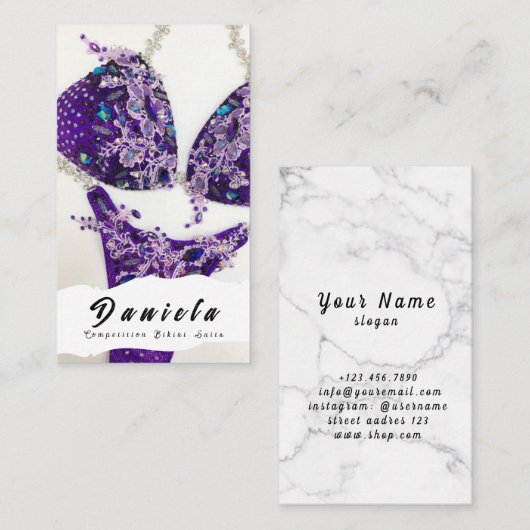 Crystal Bikini Fitness Competition Suits Women Bus Visitekaartje (Voorkant / Achterkant)