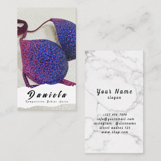 Crystal Bikini Fitness Competition Suits Women Visitekaartje (Voorkant / Achterkant)