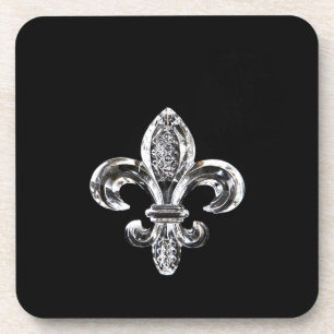 Crystal Black Fleur de lis Bier Onderzetter