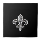 Crystal Black Fleur de lis Tegeltje (Voorkant)