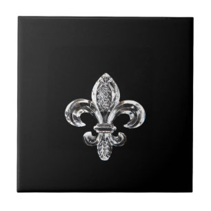 Crystal Black Fleur de lis Tegeltje