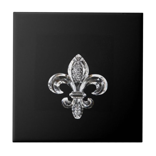 Crystal Black Fleur de lis Tegeltje (Voorkant)