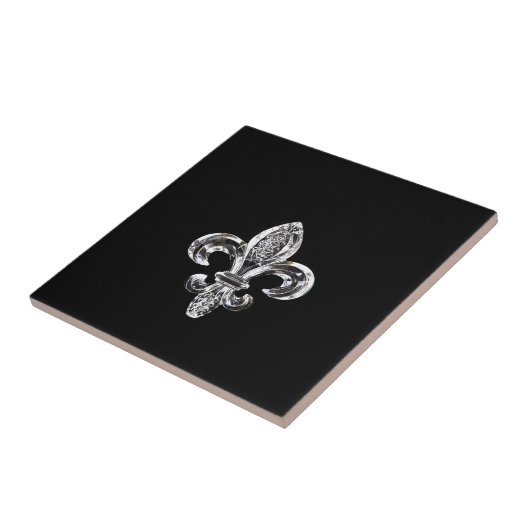 Crystal Black Fleur de lis Tegeltje (Zijkant)