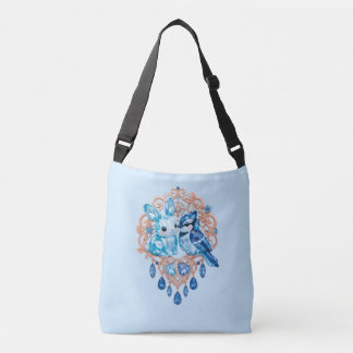 Crystal Blue Bunny and Blue Jay Heart Crossbody Tas