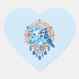 Crystal Blue Bunny and Blue Jay Heart Hart Sticker