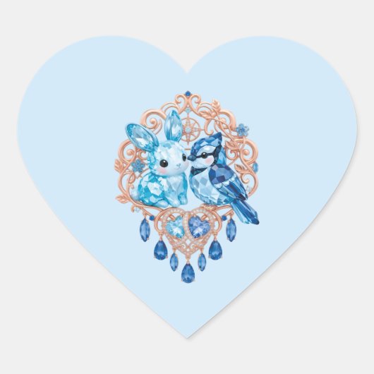 Crystal Blue Bunny and Blue Jay Heart Hart Sticker (Voorkant)