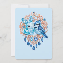 Crystal Blue Bunny and Blue Jay Heart Kaart