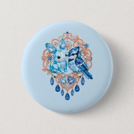 Crystal Blue Bunny and Blue Jay Heart Ronde Button 5,7 Cm