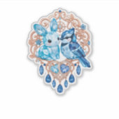 Crystal Blue Bunny and Blue Jay Heart Sticker (Voorkant)