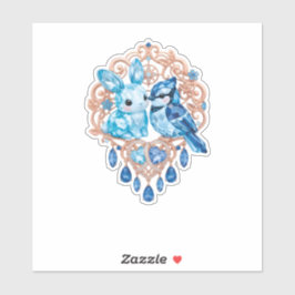 Crystal Blue Bunny and Blue Jay Heart Sticker