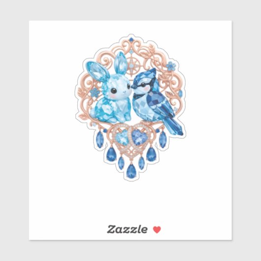 Crystal Blue Bunny and Blue Jay Heart Sticker (Vel)