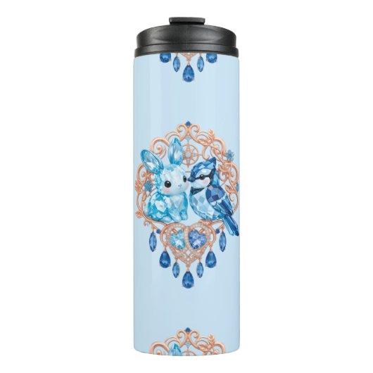 Crystal Blue Bunny and Blue Jay Heart Thermosbeker (Voorkant)