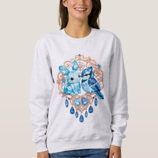 Crystal Blue Bunny and Blue Jay Heart Trui (Voorkant)